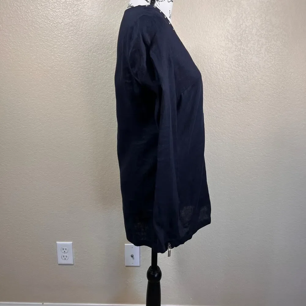 Michael Kors 100% Linen Black Shirt Studded zip Top Blouse Sz Small